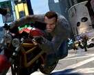 Una imagen de GTA IV, que muestra a Niko Bellic en una motocicleta roja. (Fuente de la imagen: Steam) 