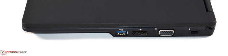 A la derecha: USB 3.0 tipo A, DisplayPort, VGA, bloqueo Kensington