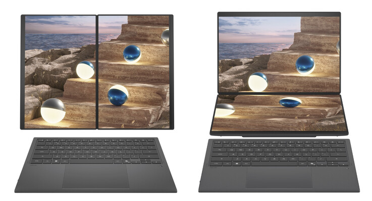 El Zenbook Duo (2026) en dos de sus muchas posturas. (Fuente de la imagen: Asus)