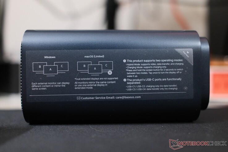 Las excepciones especiales para pantallas HDMI en macOS figuran impresas en el lateral de la base.
