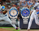 En la imagen, los Seiko Prospex SBDC222 y SBDC224 frente a dos fotos de Shohei Ohtani.