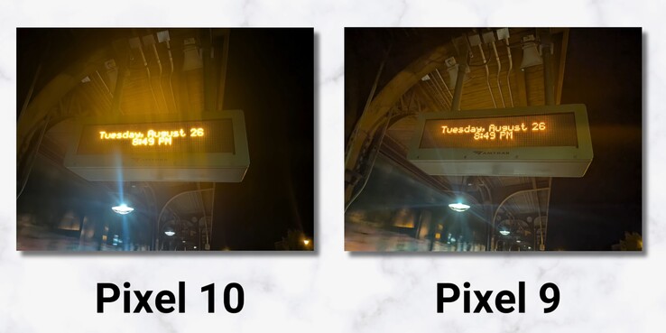Una imagen de muestra comparando el Pixel 10 con el Pixel 9 (Fuente de la imagen: 9to5Google vía Youtube)