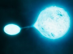 Ilustración que muestra una estrella de neutrones y otra estrella.