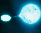Ilustración que muestra una estrella de neutrones y otra estrella.