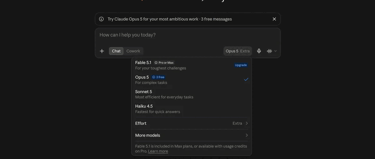 Claude Opus 5 está disponible para cuentas gratuitas, pero con un límite de solo 3 mensajes.