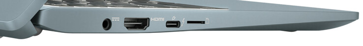 Lado izquierdo: alimentación, HDMI, Thunderbolt 4 (Tipo C; Power Delivery, DisplayPort), lector de tarjetas de almacenamiento (microSD)