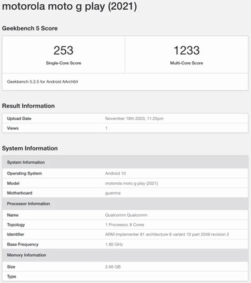 El Moto G Play (2021) de Geekbench tiene un procesador Qualcomm... (Fuente: Geekbench)