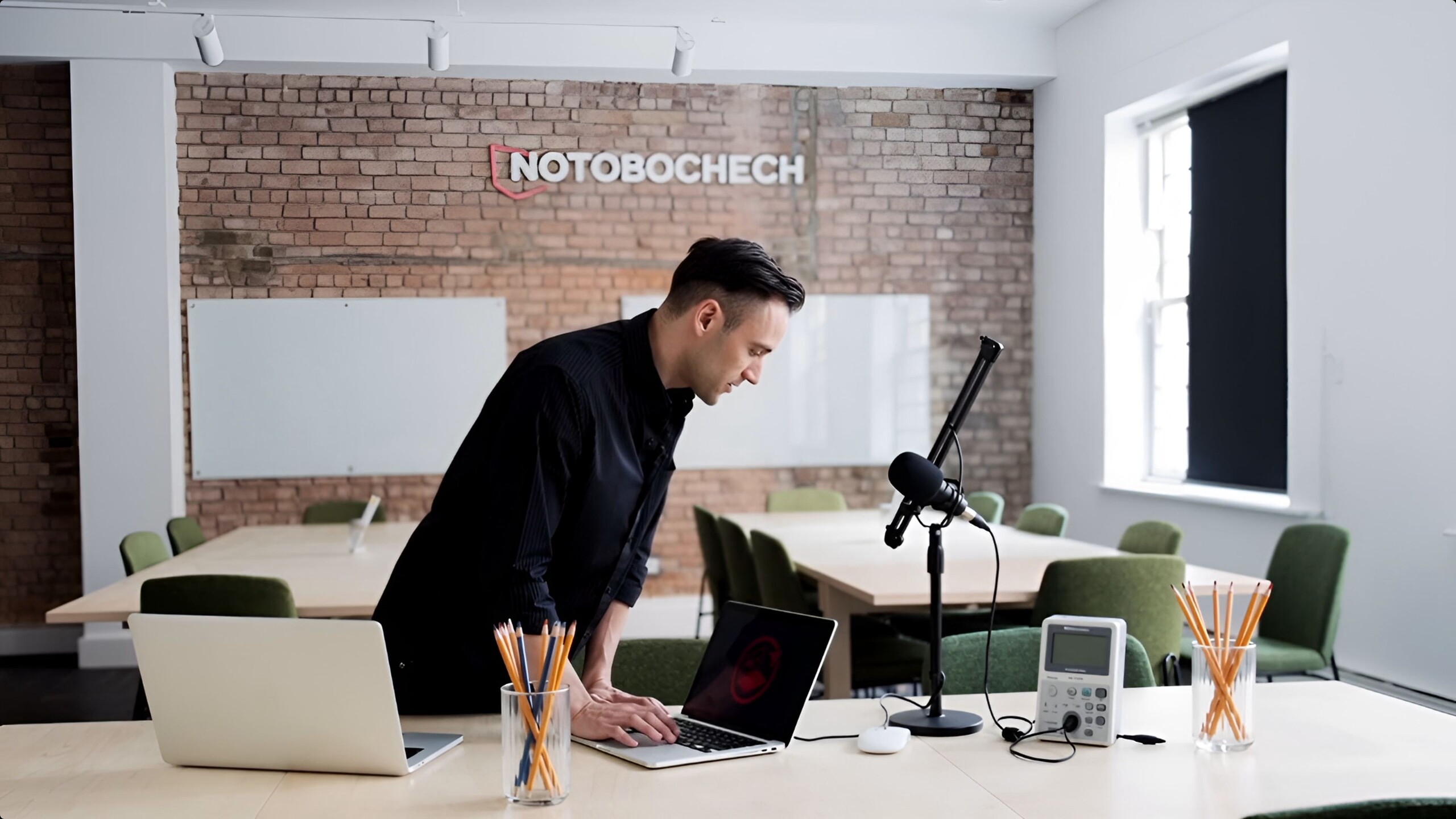 Nuestro autor en una oficina ficticia de Notebookcheck (fuente de la imagen: generada por Vidu.com)