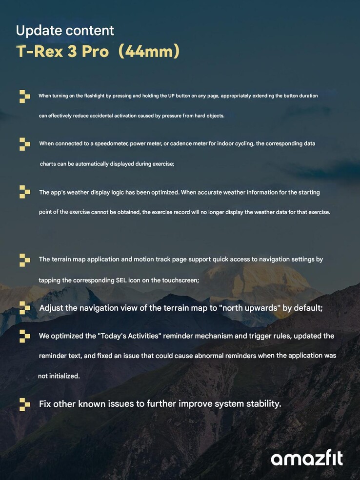 El registro de cambios de la versión de firmware 4.4.2.3 para el smartwatch Amazfit T-Rex 3 Pro 44 mm