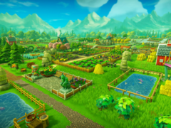Farm Together 2 cuenta con nuevas funciones como la terraformación, la construcción de ciudades y la automatización mejorada. En la imagen, una captura de pantalla aérea de una granja verde del juego. (Fuente de la imagen: Steam)