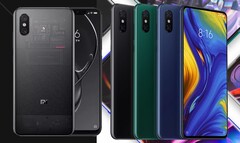 El Xiaomi Mi 8 Explorer Edition (L) y el Mi Mix 3 (R) fueron lanzados en 2018. (Fuente de la imagen: Xiaomi/Paranoid Android - editado)