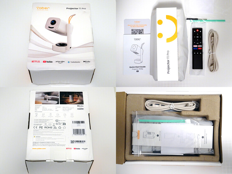 El Yaber T1 Pro se entrega con un manual de inicio rápido, un cable de alimentación de CA, un kit de limpieza de la rejilla de ventilación y un mando a distancia. (Fuente de la imagen: Notebookcheck)