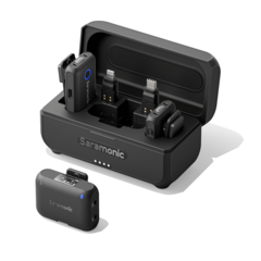 El Blink500 B2+ puede conectarse a dispositivos a través de conectores USB-C, Lightning, o 3,5 mm. (Imagen vía Saramonic)