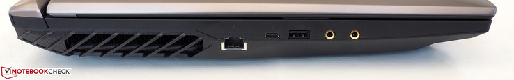 Lado izquierdo: RJ45-LAN, Thunderbolt 3, USB-A 3.0, micrófono, auriculares