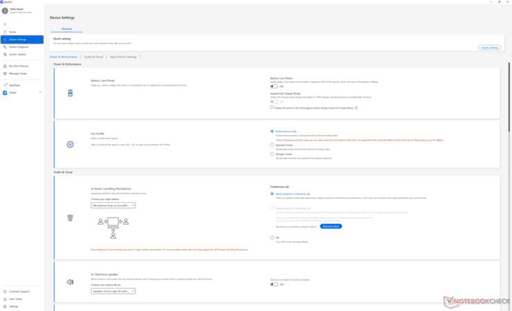 Observe el texto en rojo que sugiere al usuario que se conecte a la red eléctrica si configura el sistema en modo Rendimiento