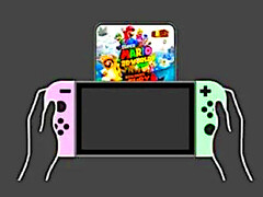 Nintendo Switch en la mano con la tarjeta de juego virtual de Super Mario 3D World expuesta.