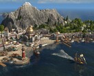 Una imagen que muestra una ciudad en una isla en Anno 1800.