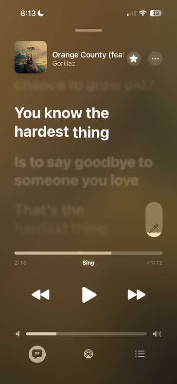 La pestaña de letras en Apple Music...