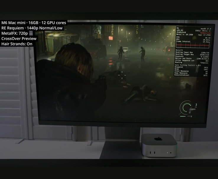 Resident Evil Requiem funciona a unos 50 FPS en un Mac mini M6 de 16 GB a través de CrossOver.