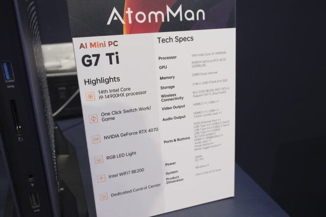 El Minisforum AtomMan G7 Ti presenta una impresionante lista de especificaciones. (Fuente: PC Watch)