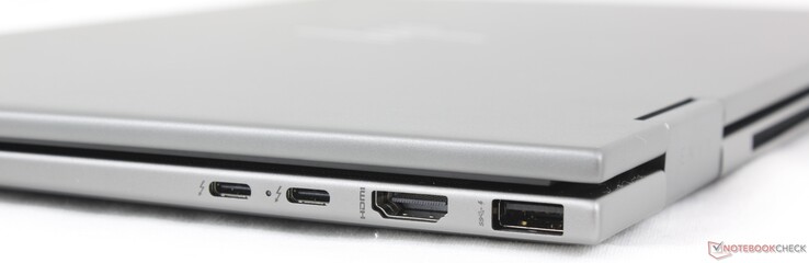 Derecha: 2x USB-C Thunderbolt 4 con DisplayPort + Power Delivery, HDMI 2.1, USB-A (10 Gbps)