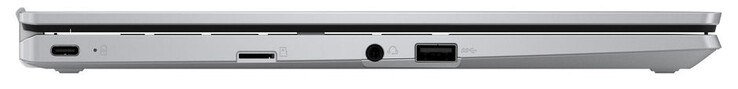 Lado izquierdo: USB 3.2 Gen 1 (USB-C; Power Delivery, DisplayPort), lector de tarjetas de memoria (microSD), audio combinado, USB 3.2 Gen 1 (USB-A)