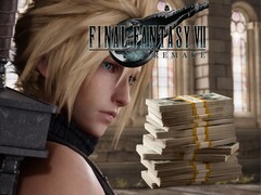 Banner de Final Fantasy 7 Remake mostrando a Cloud y un montón de dinero (Fuente de la imagen: captura de pantalla, Nintendo YouTube con ediciones)