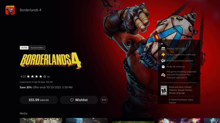 El rastreador de precios de PlayStation Store muestra los descuentos de Borderlands 4 (Fuente de la imagen: captura de pantalla, Adam Corsetti)
