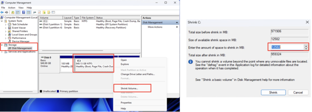 La Administración de discos de Windows puede ser testaruda a la hora de indicarle la cantidad correcta de espacio en la que puede reducir su unidad (Fuente de la imagen: Notebookcheck)