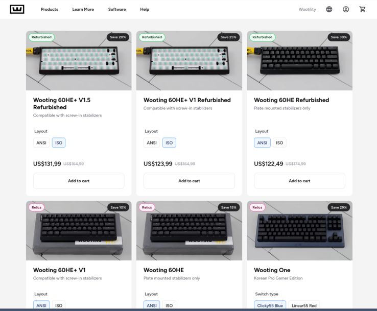 Ejemplos de la tienda Respawn de Wooting. (Fuente de la imagen: Wooting)