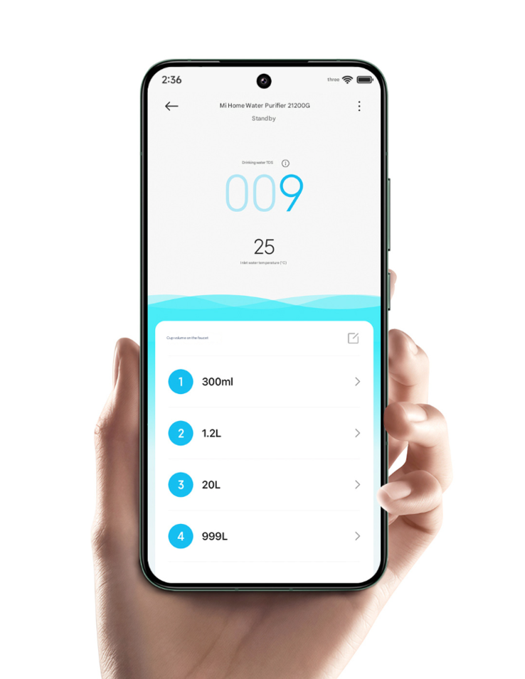 El purificador de agua Mi Home 2 1200G de Xiaomi se puede controlar con una app