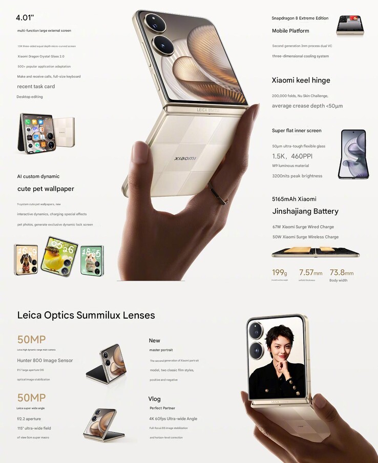 principales características de la Xiaomi Mix Flip 2 (Fuente de la imagen: Xiaomi - machine translated)