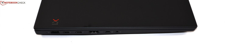 a la izquierda: Puerto de carga Slim Tip, 2x Thunderbolt 3, HDMI 2.0, mini-Ethernet, audio combinado