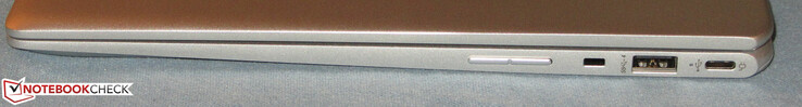 A la derecha: Balancín de volumen, ranura de bloqueo de cable, USB 3.1 Gen 1 Tipo C, USB 3.1 Gen 1 Tipo A