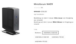 Configuraciones del Minisforum Neptune Series NAD9 (fuente: Minisforum)