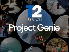 Banner de Google Project Genie con las acciones de Take-Two mostradas cayendo