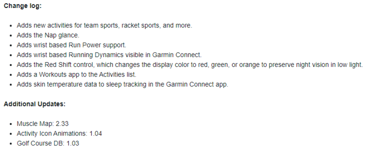El registro de cambios de la beta pública 8.23 de Garmin. (Fuente de la imagen: Garmin)