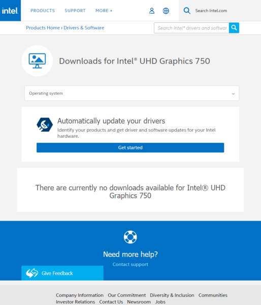 No hay dados para los controladores de UHD Graphics 750, actualmente. (Fuente de la imagen: Intel)