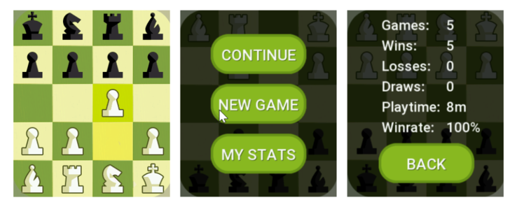 Capturas de pantalla de la aplicación Zepp Health Mini Chess para smartwatches Amazfit. (Fuente de la imagen: Silver Developer)