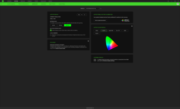 Ficha de pantalla con perfiles de color, frecuencias de actualización y funciones de atenuación local