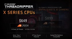 Lista de precios de Threadripper X (fuente: AMD)