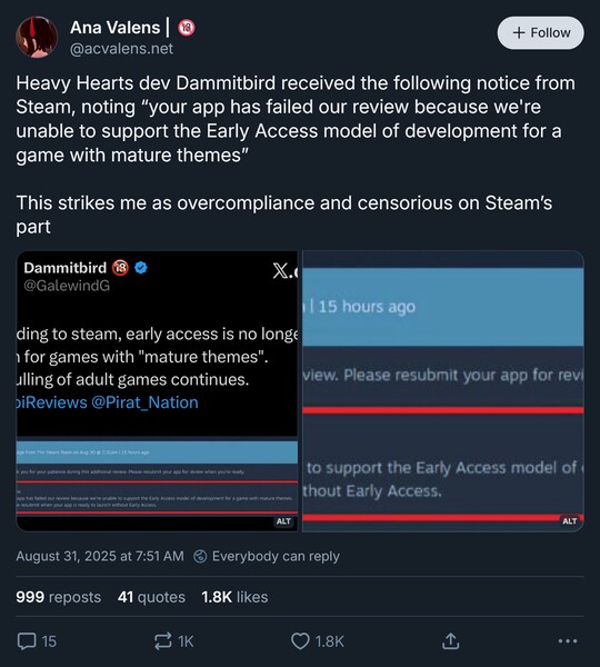 Ana Valens Bluesky publica en Steam el acceso anticipado a juegos para adultos (Fuente de la imagen: captura de pantalla, cuenta de Ana Valens Bluesky)