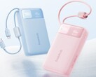 La batería externa Baseus EnerFill FC11 en azul y rosa.