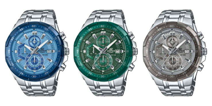 De izquierda a derecha: el Casio Edifice EFR-539D-2AV, el EFR-539D-3AV y el EFR-539D-8AV. (Fuente de la imagen: Casio, editado)
