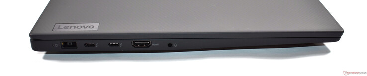 Izquierda: Fuente de alimentación Slim Tip, 2x Thunderbolt 4, HDMI 2.1, conector de audio de 3,5 mm