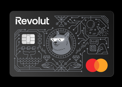 La tarjeta Mastercard de Revolut con LED. Los ojos se iluminan durante el pago.