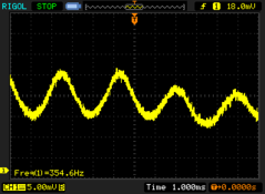 Frecuencia PWM de unos 354,6 Hz a niveles de luminosidad del 50 % e inferiores