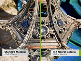 La comparación de materiales estándar y neuronales muestra que Nvidia puede reducir en gran medida las necesidades de VRAM para los juegos. (Fuente de la imagen: Nvidia, editado)