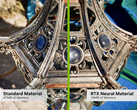 La comparación de materiales estándar y neuronales muestra que Nvidia puede reducir en gran medida las necesidades de VRAM para los juegos. (Fuente de la imagen: Nvidia, editado)