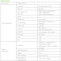 Especificaciones del Acer Predator X27U F5 (Fuente de la imagen: Acer - machine translated)